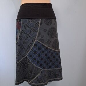 Sacred Threads Womens Skirt 100% Cotton Patchwork Boho Hippie Knee Length sz M